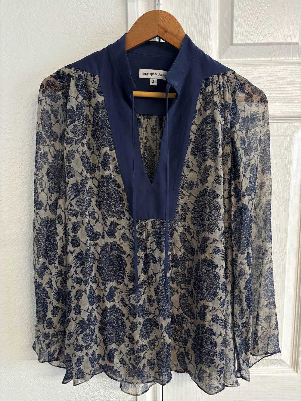 Christopher Deane Silk Floral Peasant Blouse Size 2